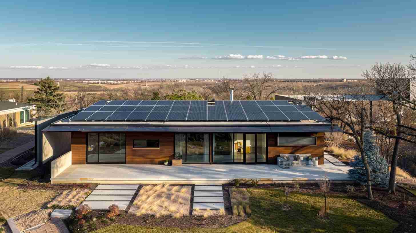 flat roof home with solar system with Panasonic panels