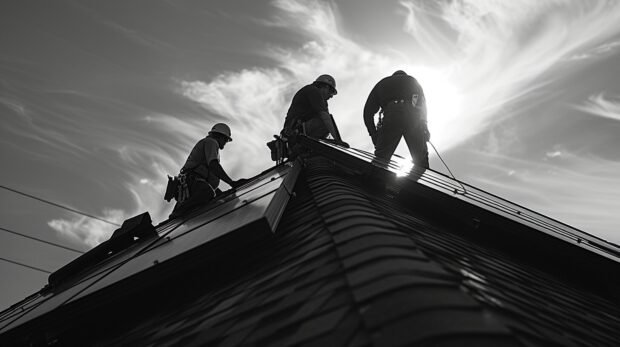 Solar employees and roofing contrators to install a solar system in southern california